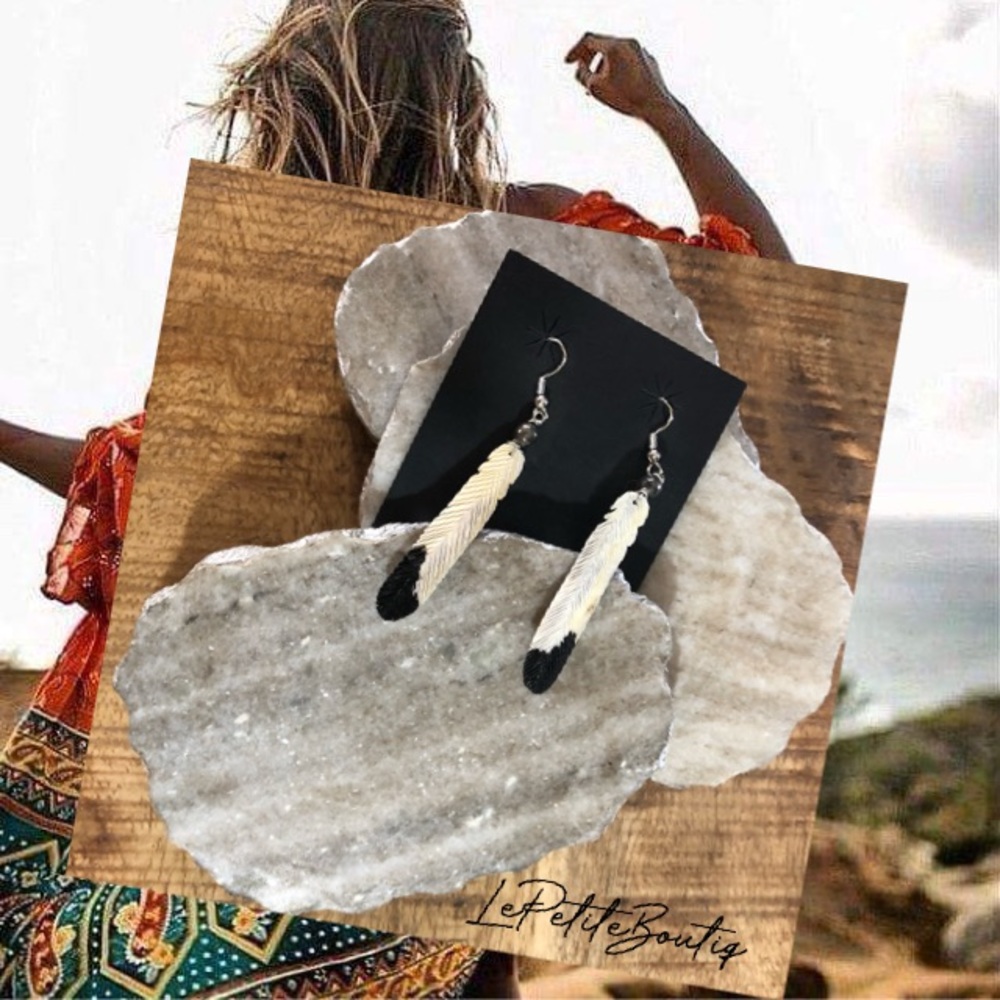 BOHO BUFFALO BONE HANDCRAFTED FEATHER EARRINGS!